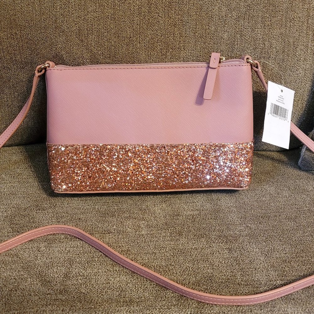 Kate Spade Pink Glitter Ramey Crossbody in Dusty Peony